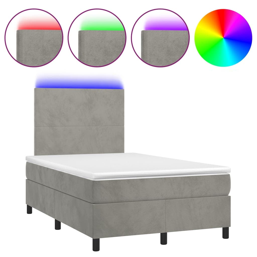 vidaXL Cama Box Spring com Colchão/led 120x200 cm Veludo Cinzento-claro - 2942246561