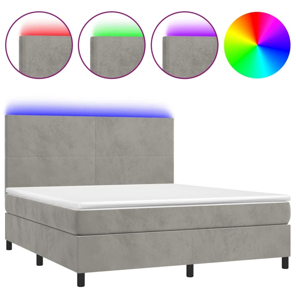 vidaXL Cama box spring c/ colchão/LED 160x200 cm veludo cinzento-claro