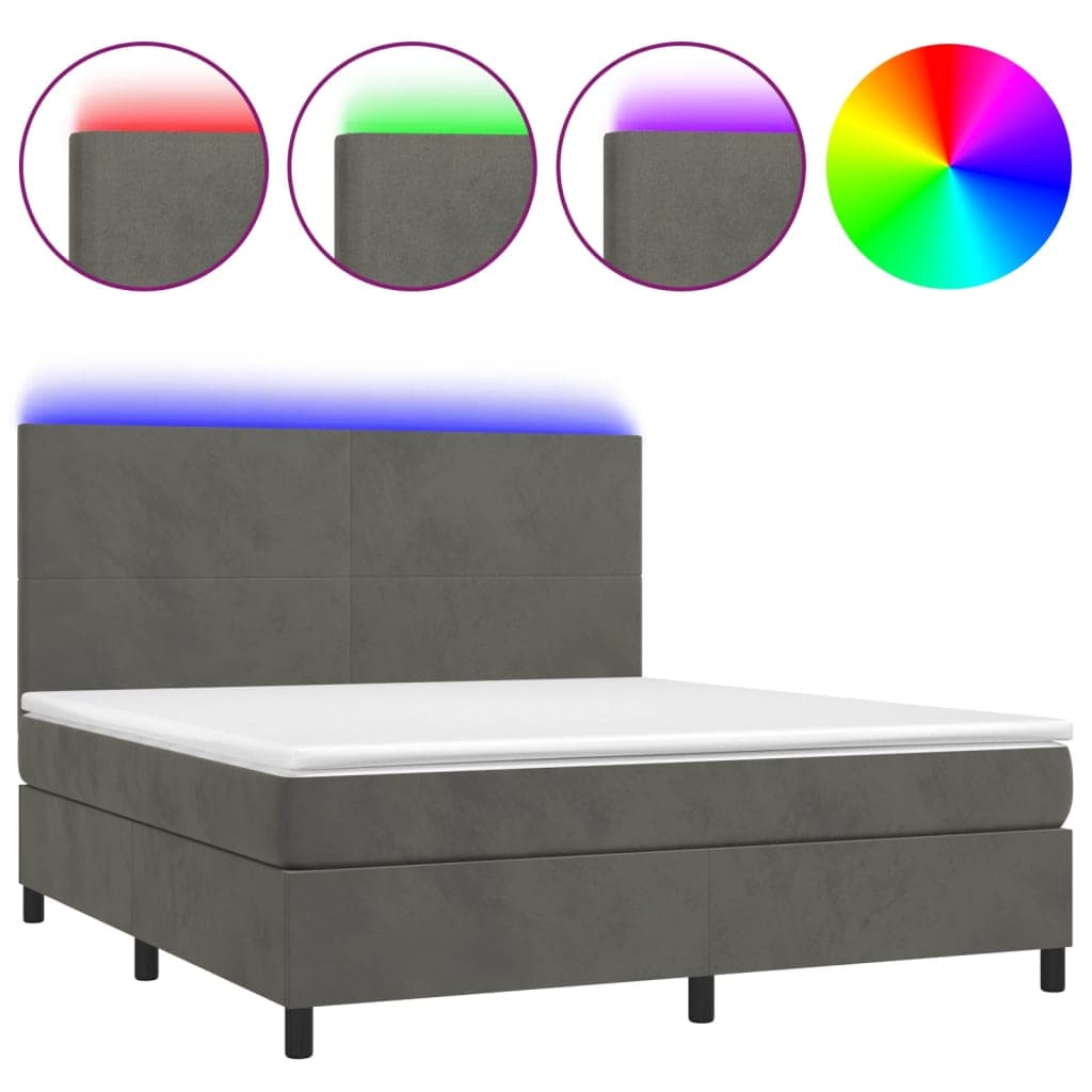 vidaXL Cama box spring c/ colchão/LED 160x200cm veludo cinzento-escuro