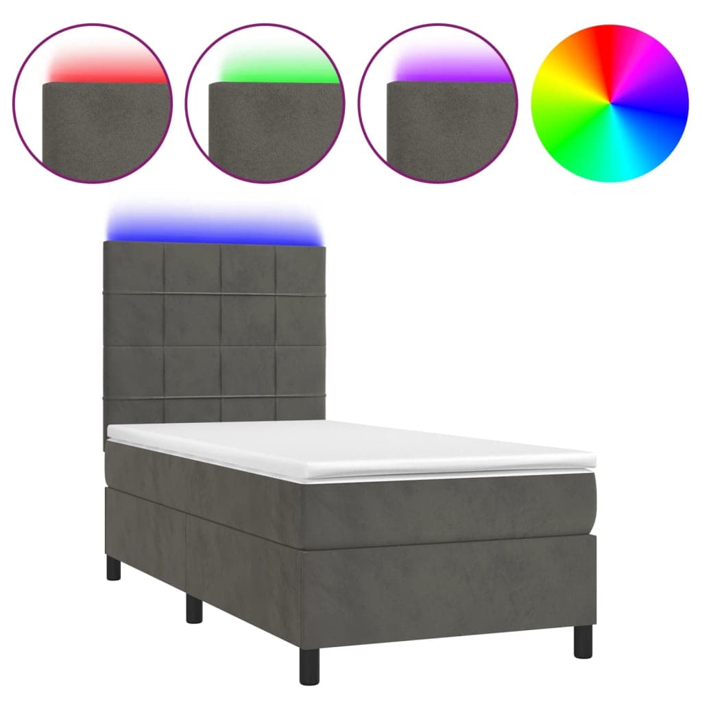 vidaXL Cama Box Spring com Colchão/led 90x200 cm Veludo Cinzento-escuro - 356281128