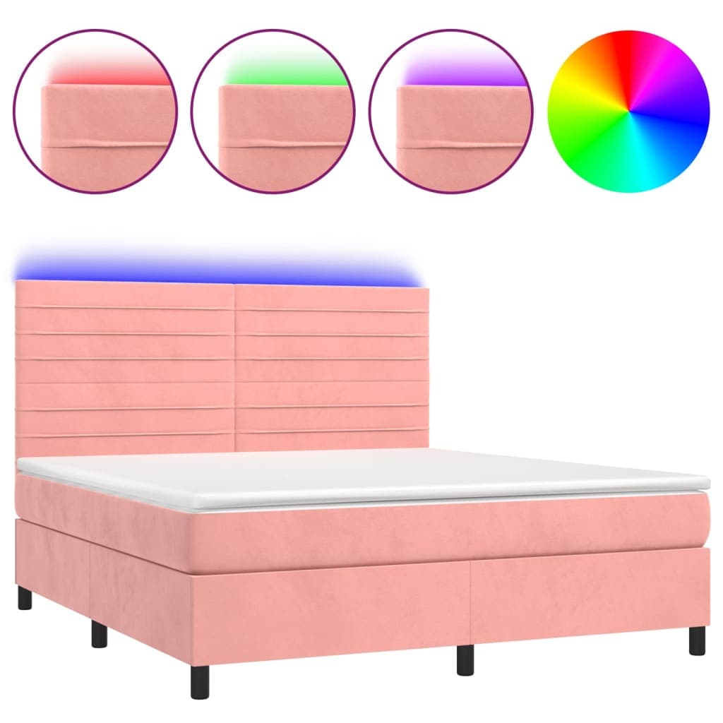 vidaXL Cama Box Spring com Colchão/led 180x200 cm Veludo Rosa - 393926001