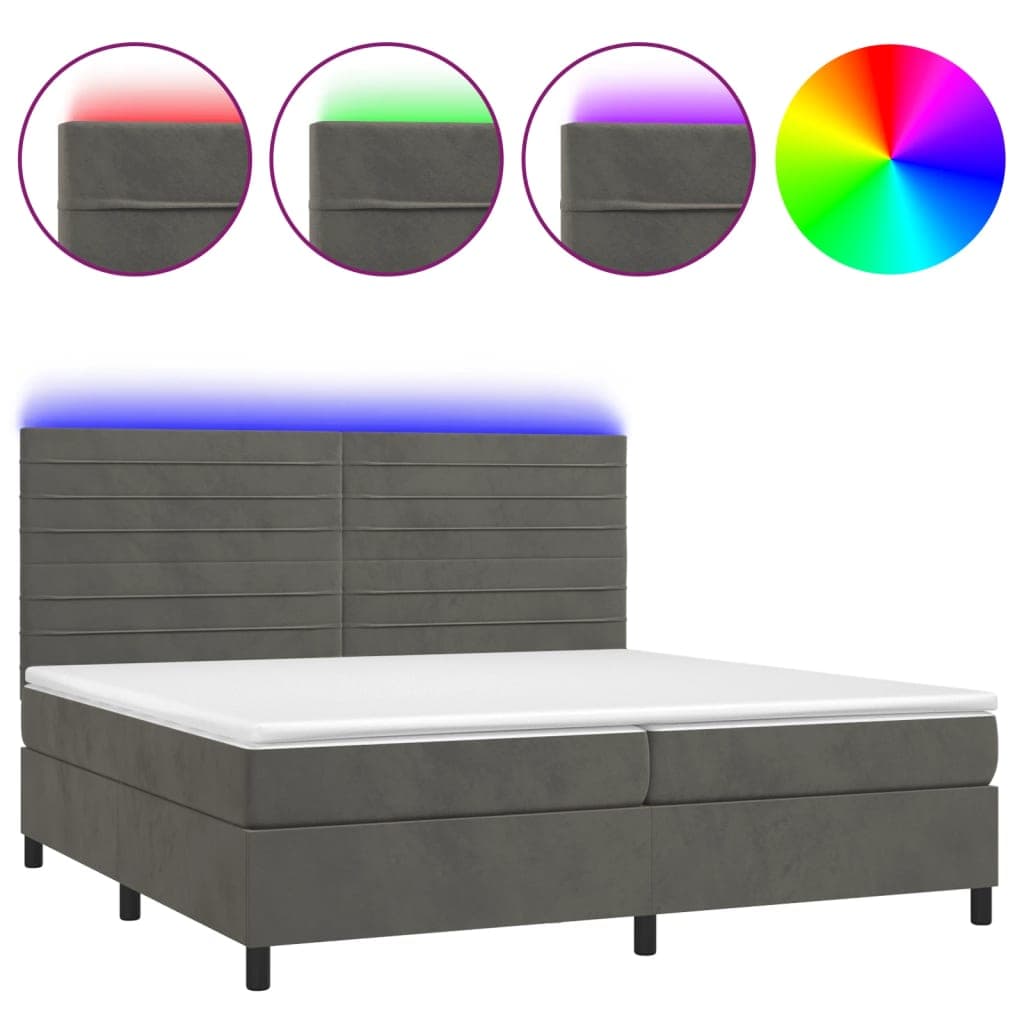 Cama Box Spring com Colchão/led 200x200cm Veludo Cinzento-escuro - 3136204