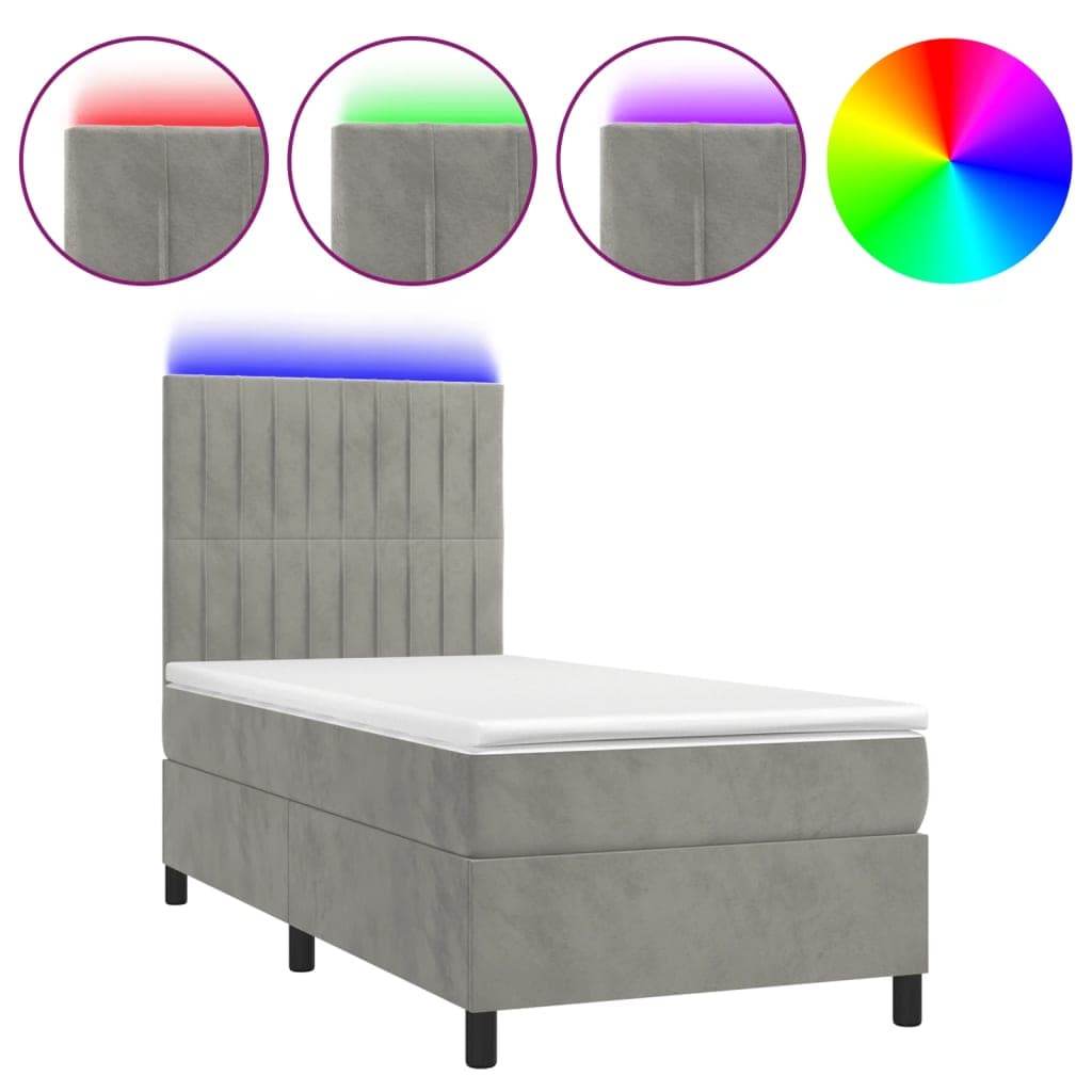 vidaXL Cama Box Spring com Colchão/led 80x200 cm Veludo Cinzento-claro - 2158497017