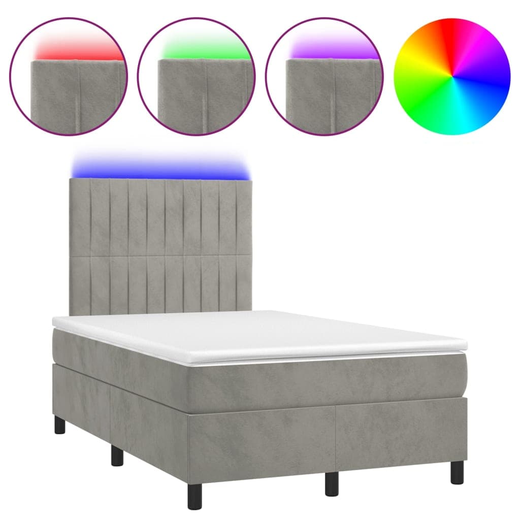 vidaXL Cama Box Spring com Colchão/led 120x200 cm Veludo Cinzento-claro - 1263580708