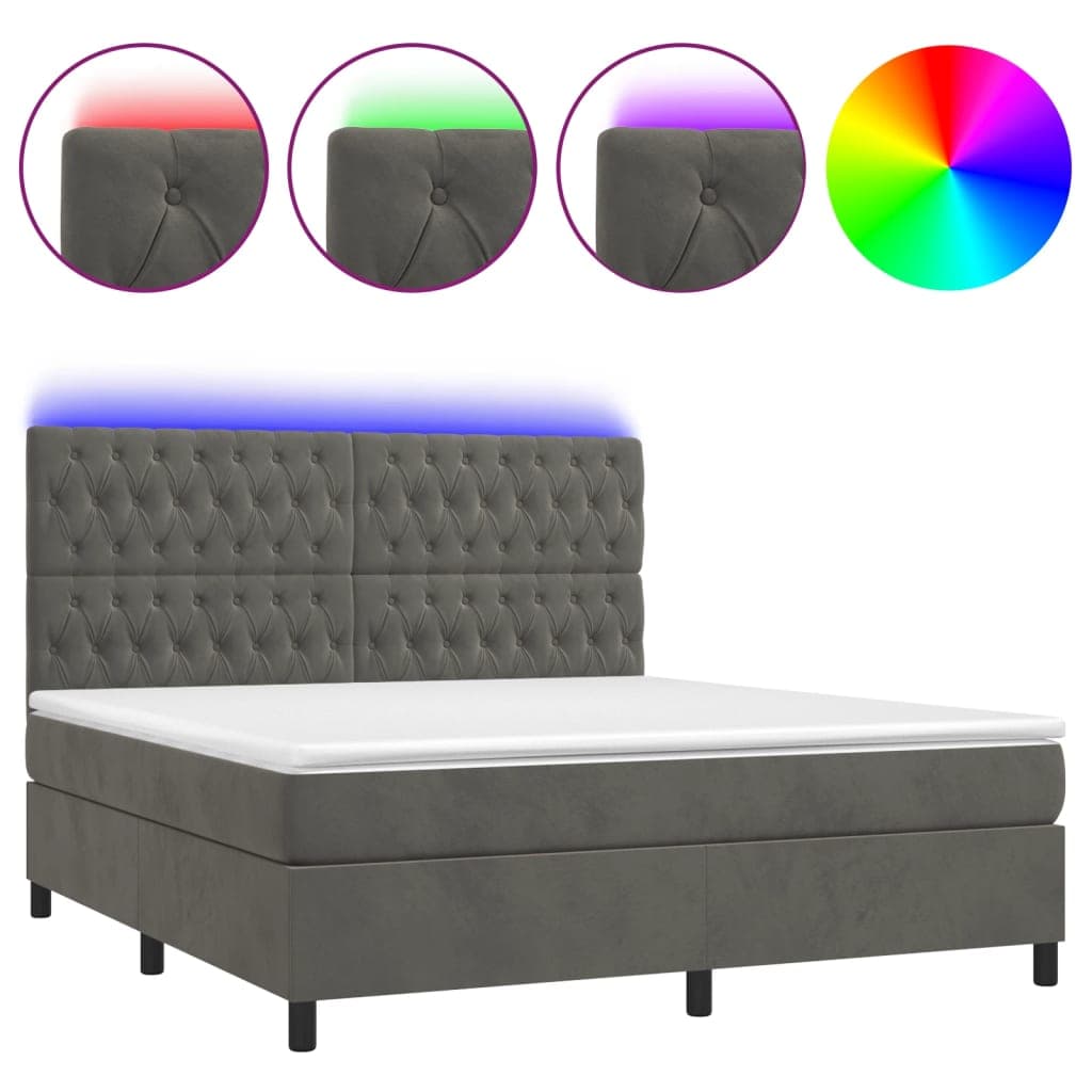 vidaXL Cama Box Spring com Colchão/led 180x200cm Veludo Cinzento-escuro - 4017514265
