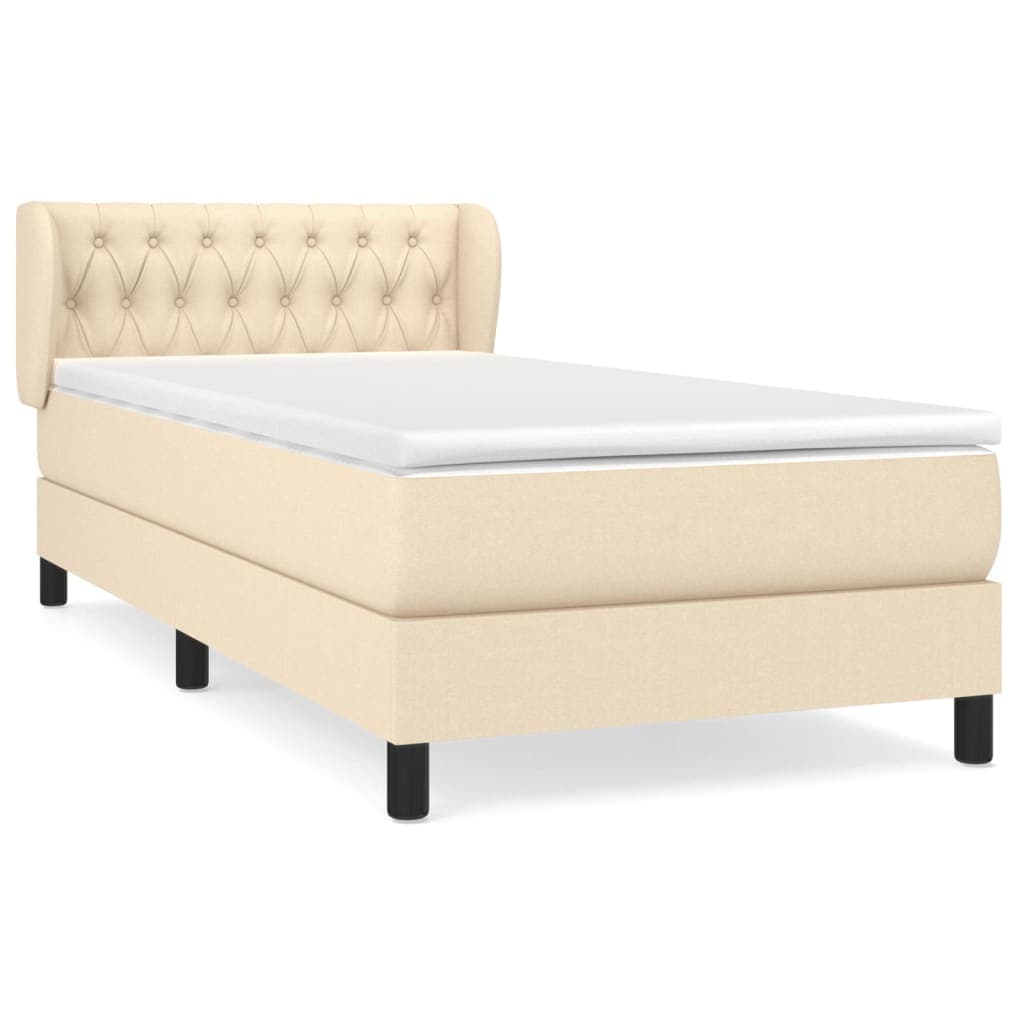 vidaXL Cama com molas/colchão 90x190 cm tecido cor creme