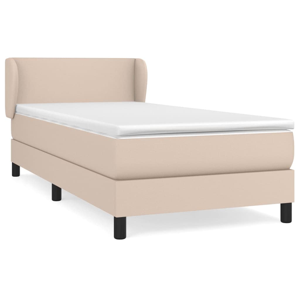 vidaXL Cama com molas/colchão 90x200 cm couro artificial cappuccino