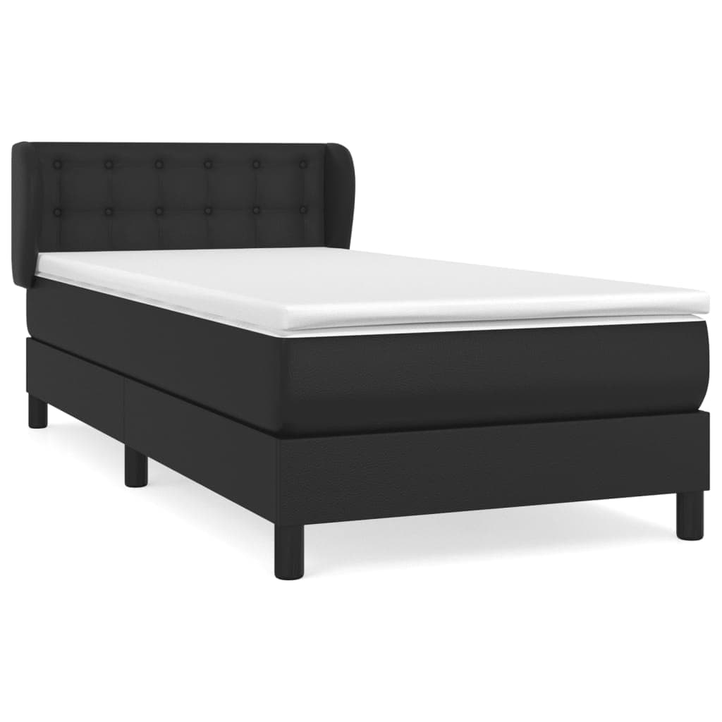 vidaXL Cama com molas/colchão 80x200 cm couro artificial preto