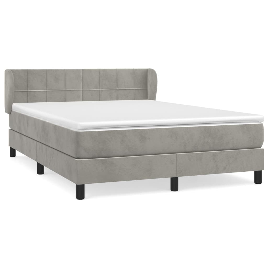 vidaXL Cama com molas/colchão 140x190 cm veludo cinzento-claro