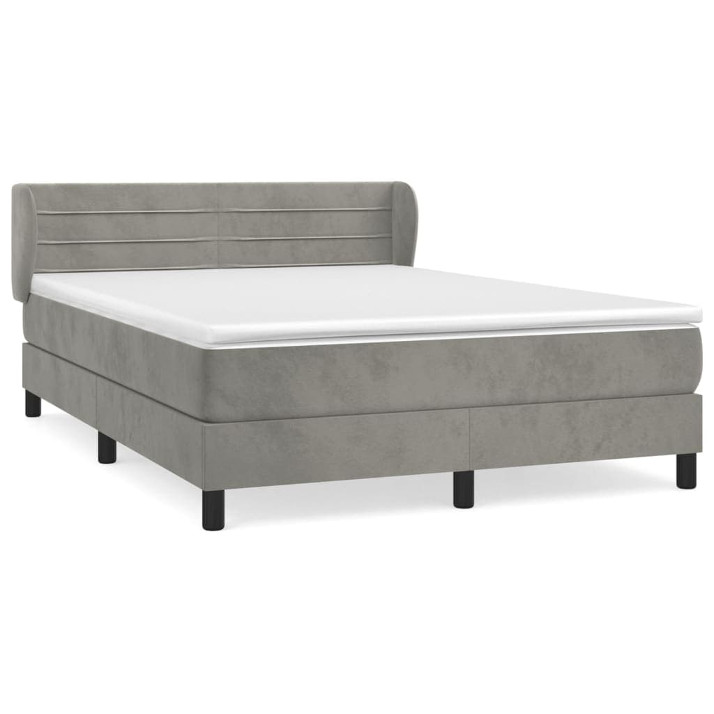 vidaXL Cama com Molas/colchão 140x190 cm Veludo Cinzento-claro - 2213526698