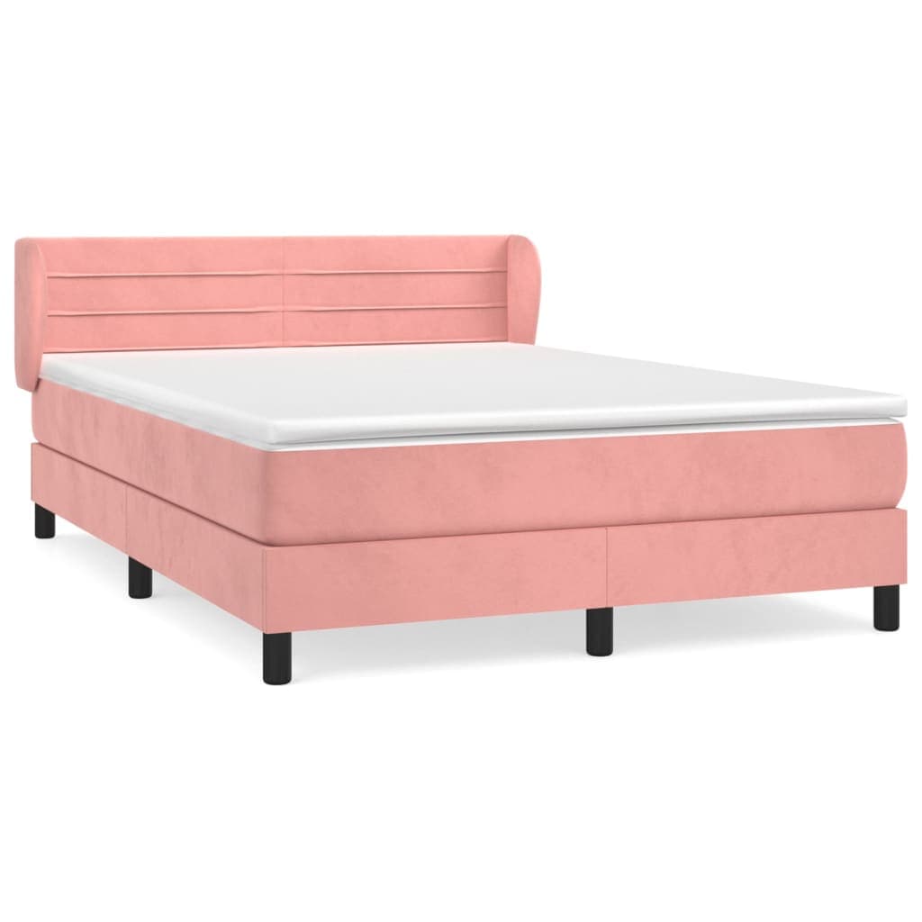 vidaXL Cama com molas/colchão 140x190 cm veludo rosa