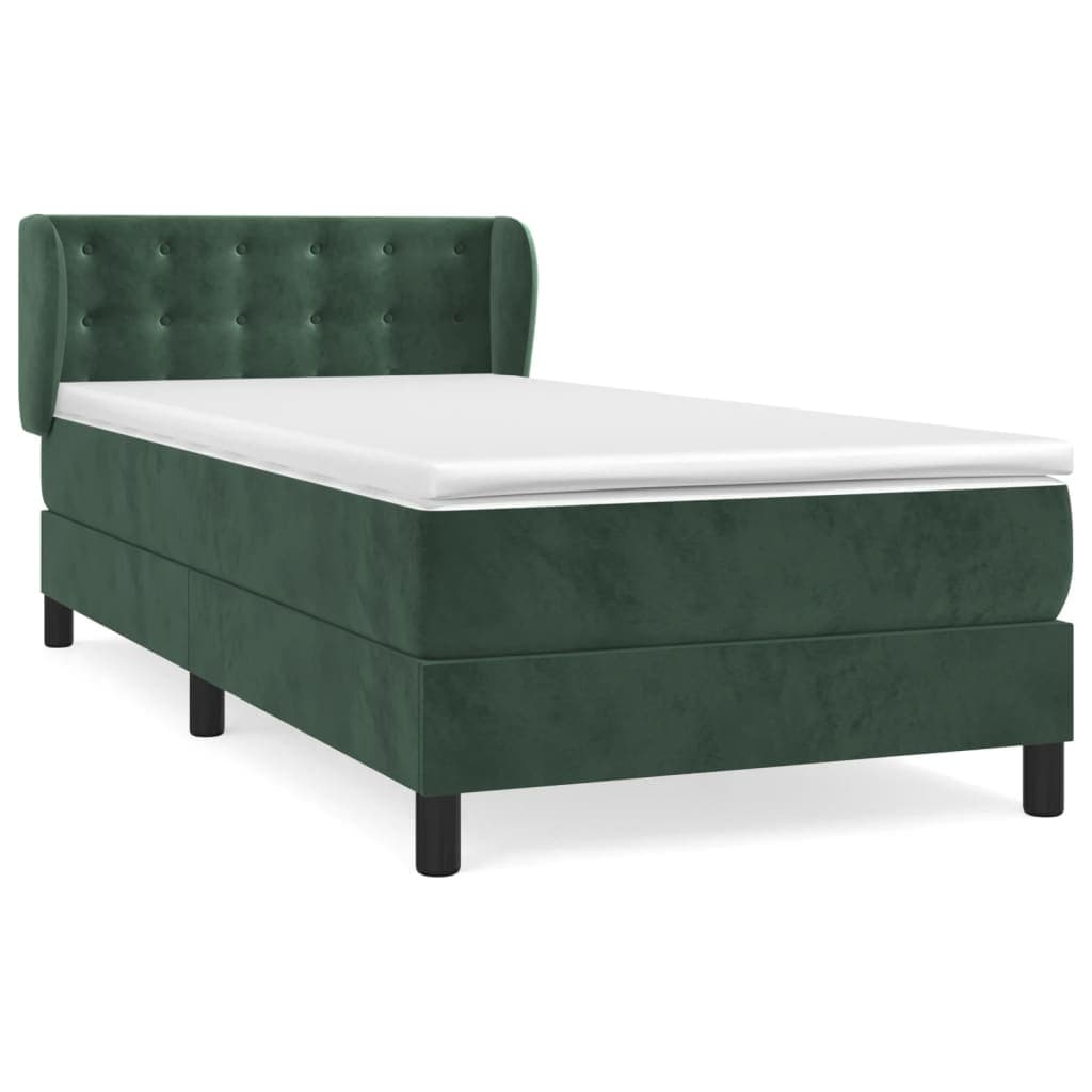 vidaXL Cama com molas/colchão 80x200 cm veludo verde-escuro