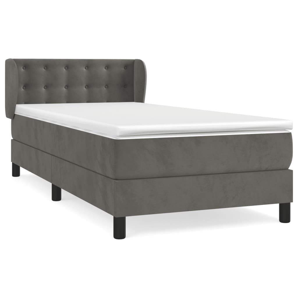 vidaXL Cama com molas/colchão 90x200 cm veludo cinza-escuro