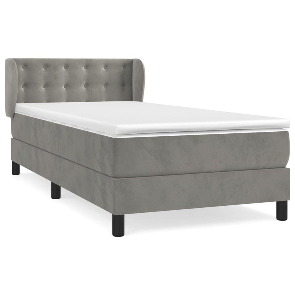 vidaXL Cama com molas/colchão 100x200 cm veludo cinza-claro