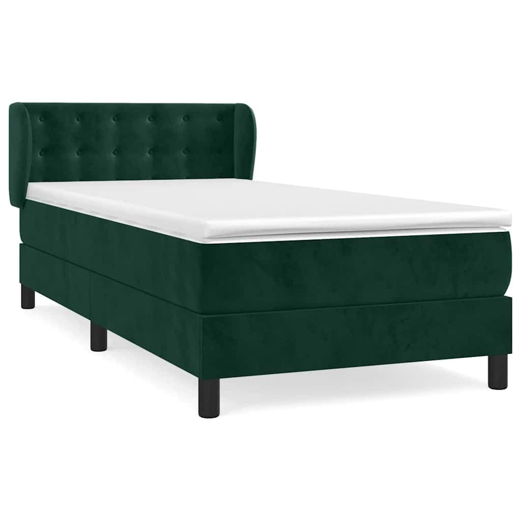 vidaXL Cama com molas/colchão 100x200 cm veludo verde-escuro