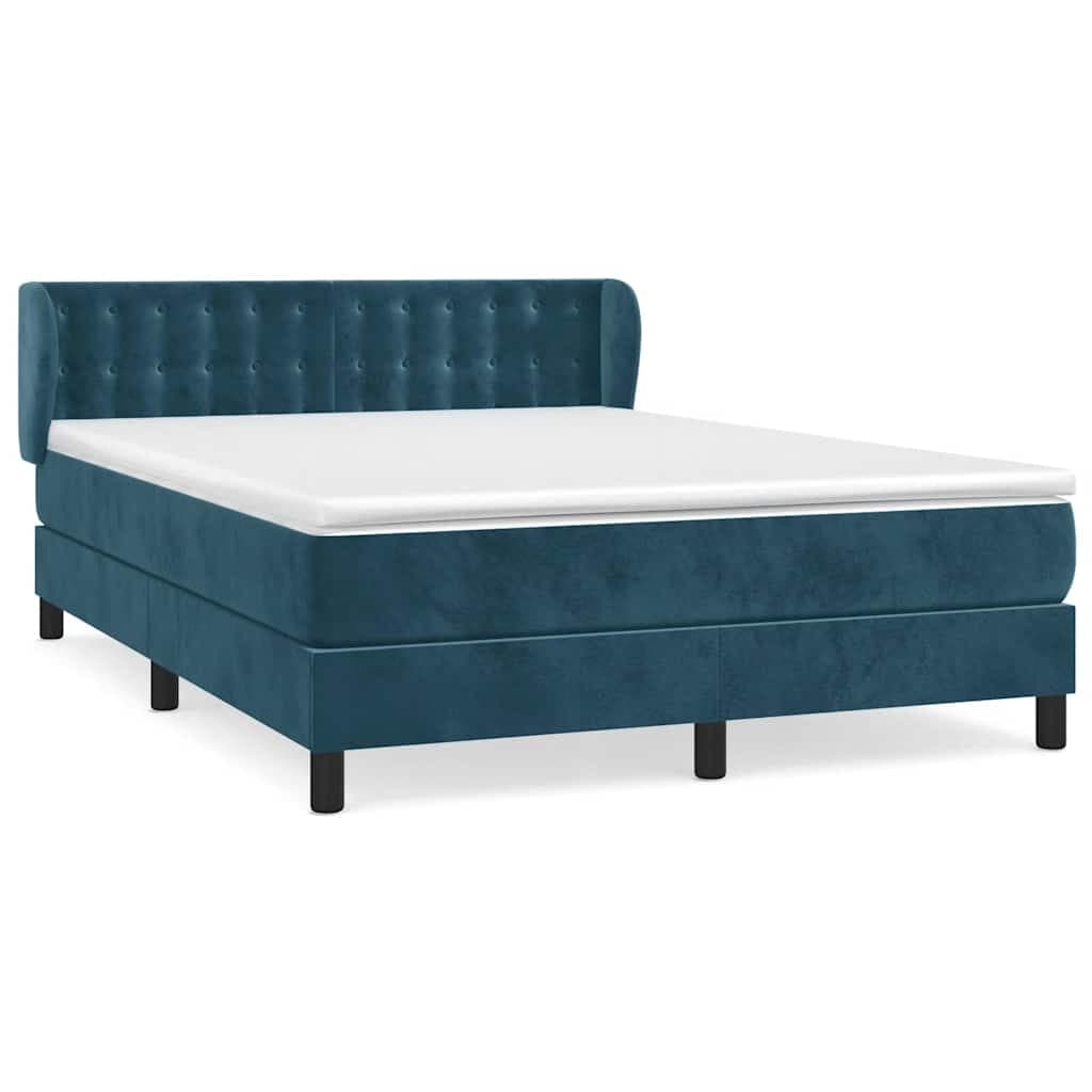 vidaXL Cama com Molas/colchão 140x190 cm Veludo Azul-escuro - 642341686