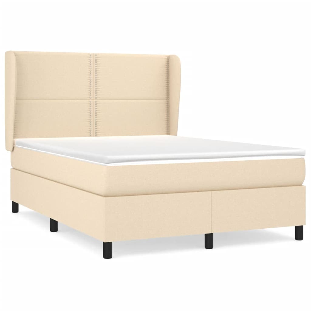 vidaXL Cama com molas/colchão 140x190 cm tecido cor creme