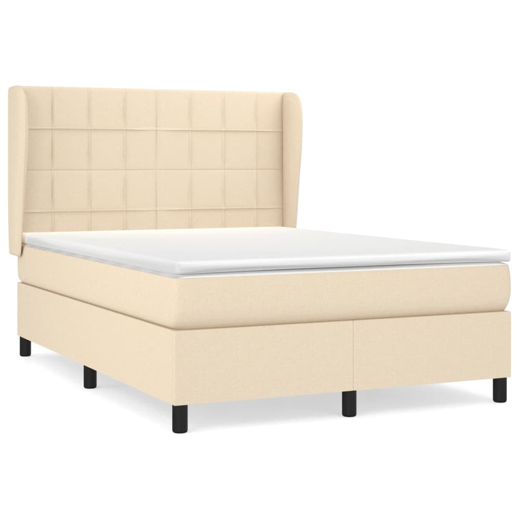 vidaXL Cama com molas/colchão 140x200 cm tecido cor creme