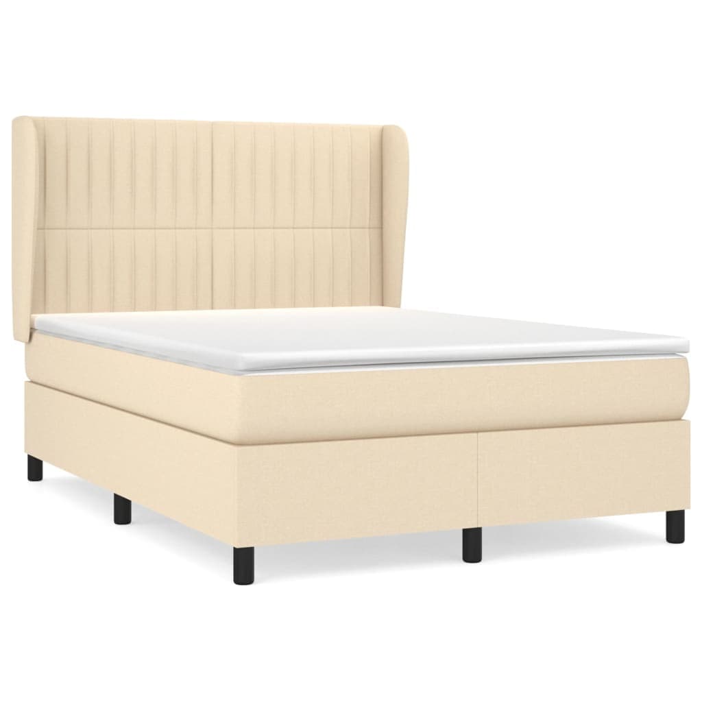 vidaXL Cama com molas/colchão 140x190 cm tecido cor creme