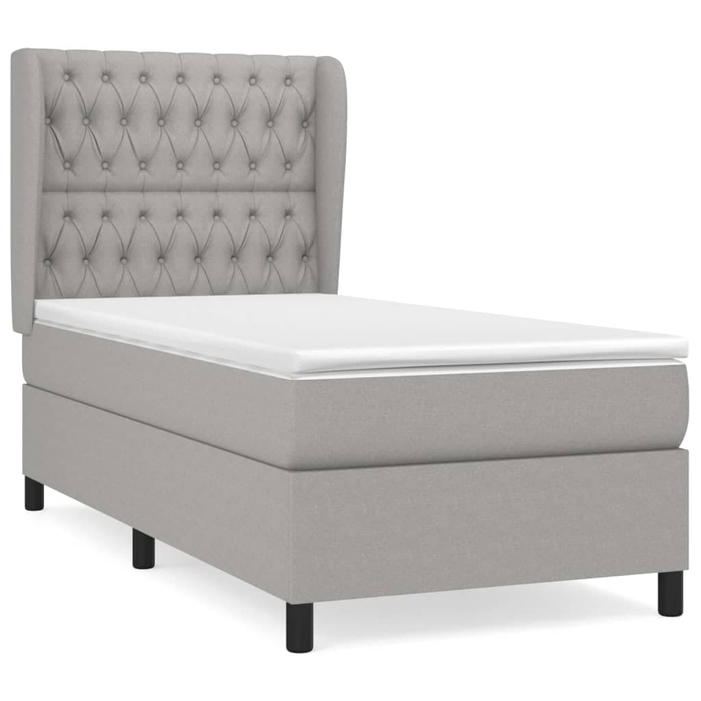 vidaXL Cama com molas/colchão 90x200 cm tecido cinza-claro