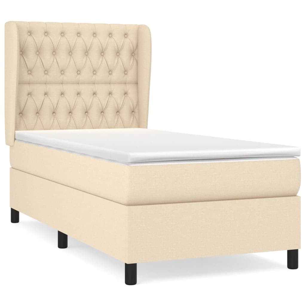 vidaXL Cama com molas/colchão 100x200 cm tecido cor creme