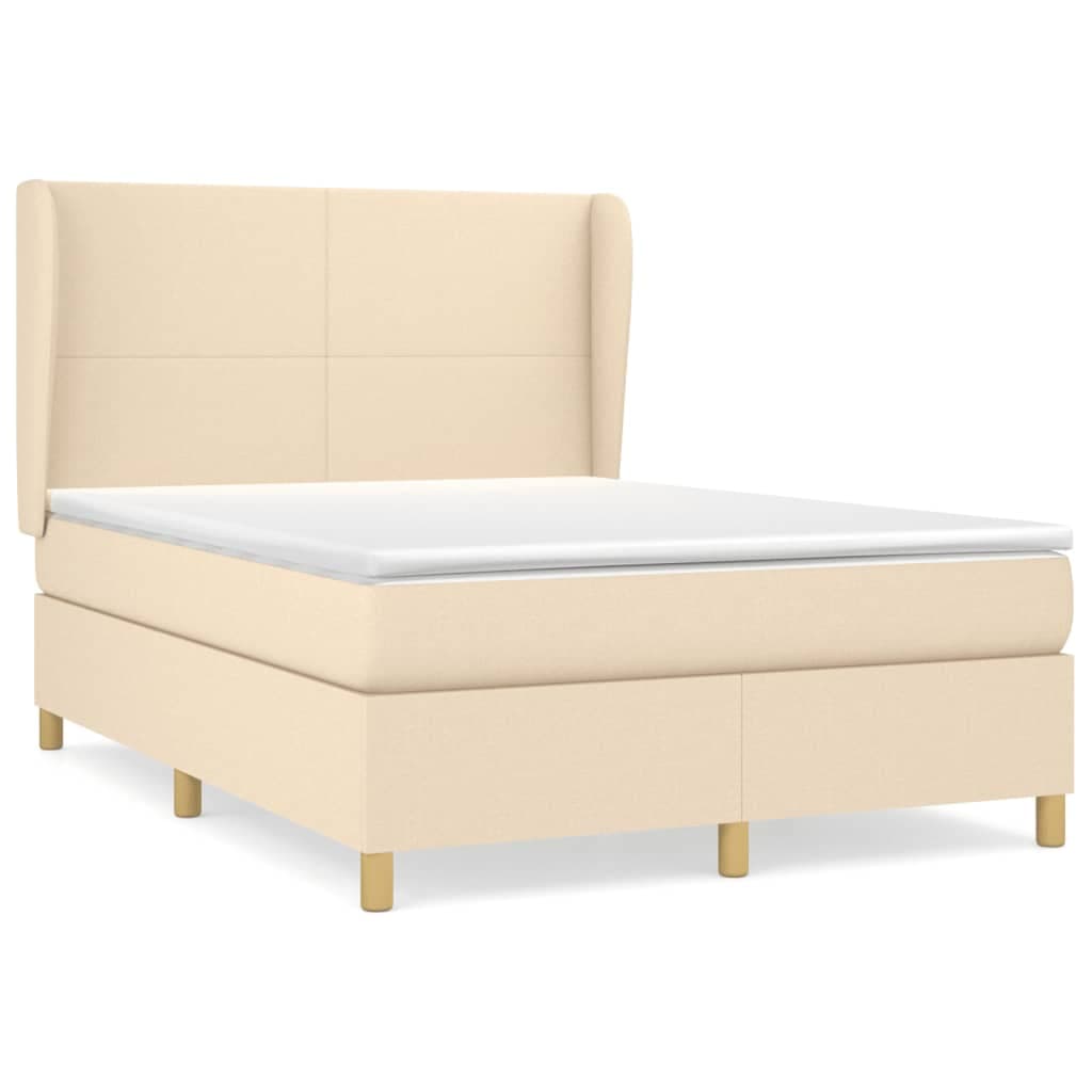 vidaXL Cama com molas/colchão 140x200 cm tecido cor creme