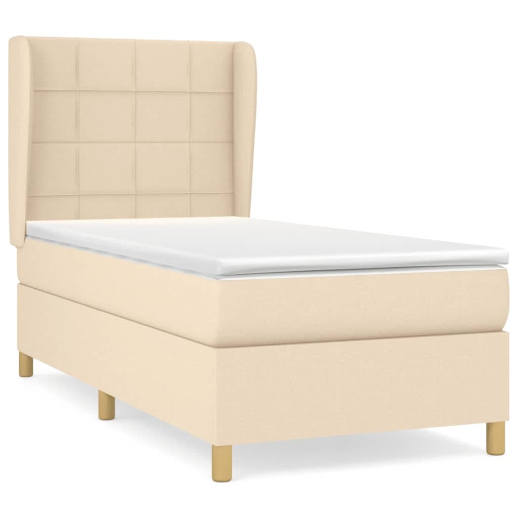 vidaXL Cama com molas/colchão 90x190 cm tecido cor creme
