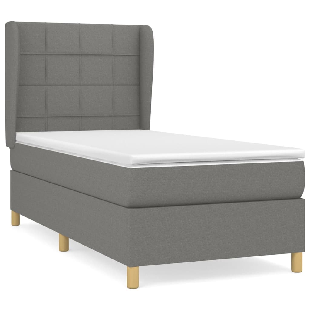 vidaXL Cama com molas/colchão 90x200 cm tecido cinzento-escuro