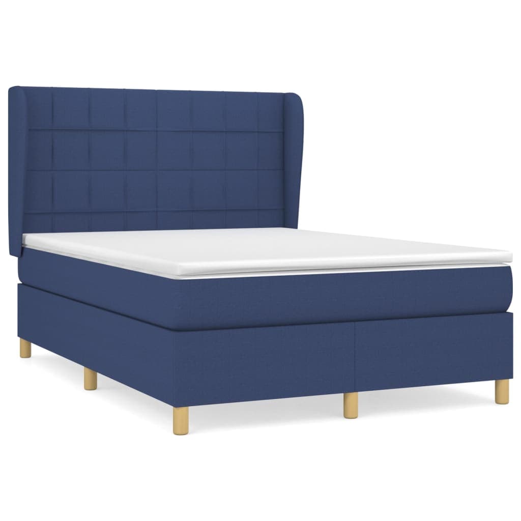 vidaXL Cama com molas/colchão 140x200 cm tecido azul