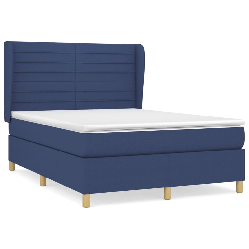vidaXL Cama com molas/colchão 140x200 cm tecido azul
