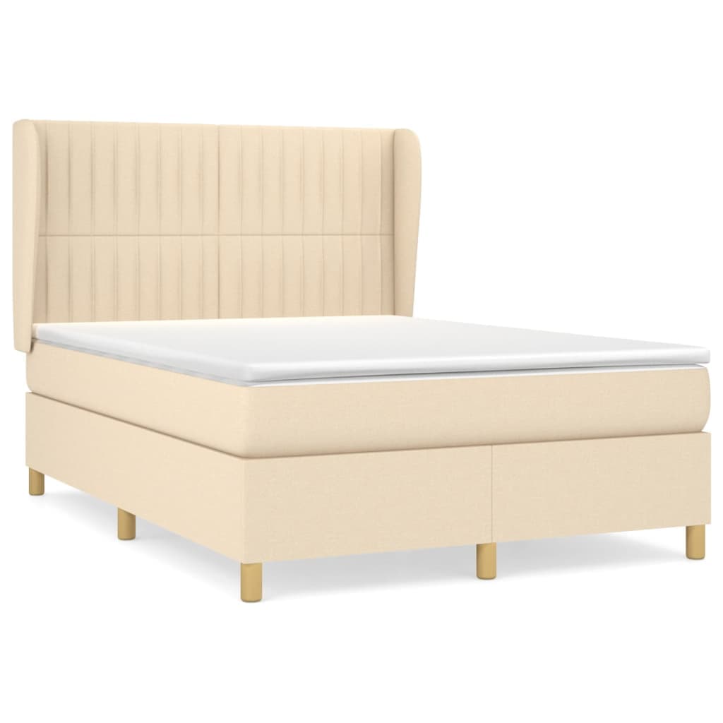 vidaXL Cama com molas/colchão 140x190 cm tecido cor creme