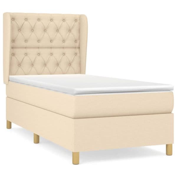 vidaXL Cama com Molas/colchão 80x200 cm Tecido Cor Crème - 4265094043