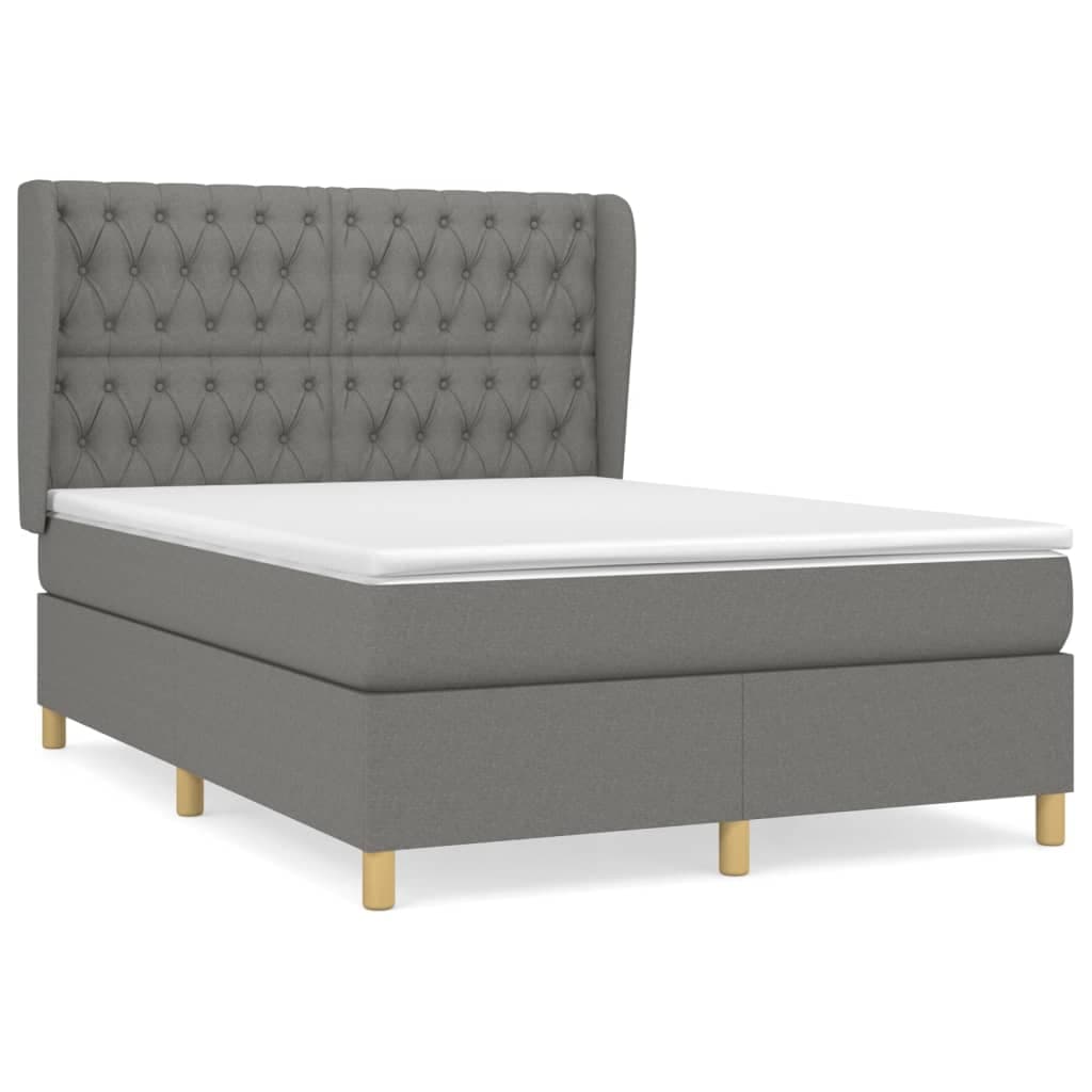 vidaXL Cama com molas/colchão 140x200 cm tecido cinzento-escuro