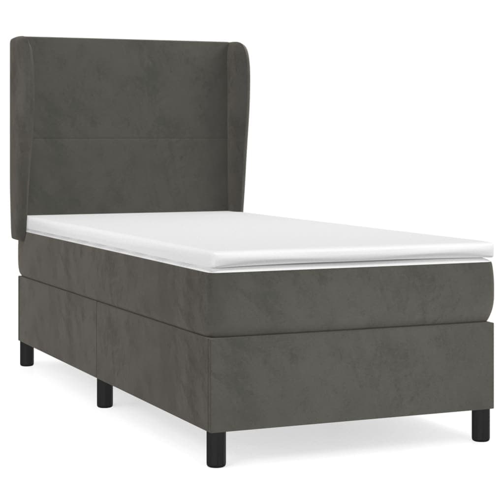 vidaXL Cama com molas/colchão 90x190 cm veludo cinza-escuro