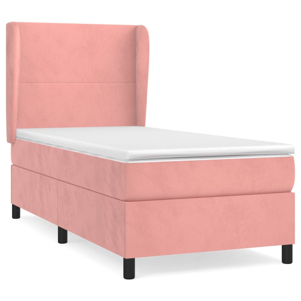 vidaXL Cama com molas/colchão 90x200 cm veludo rosa
