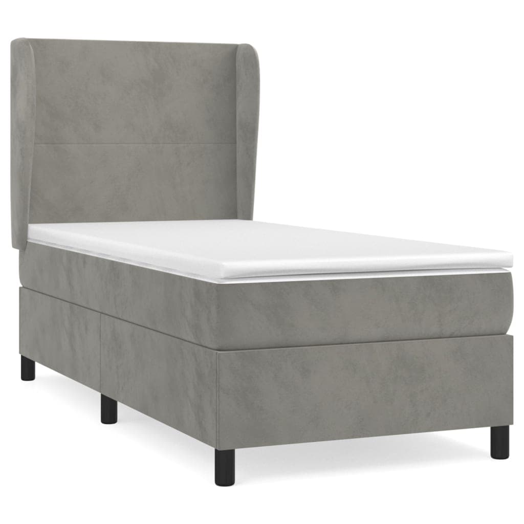 vidaXL Cama com Molas/colchão 100x200 cm Veludo Cinza-claro - 2698525597