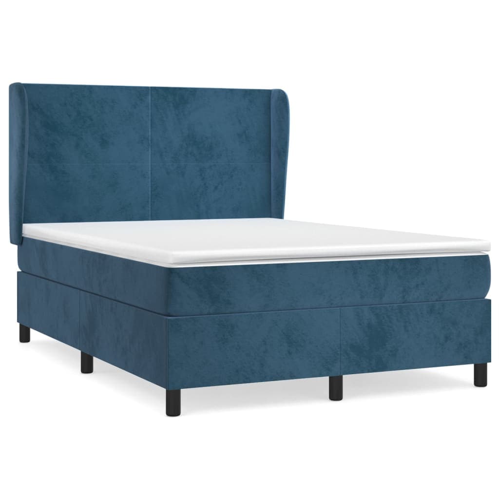 vidaXL Cama com molas/colchão 140x190 cm veludo azul-escuro