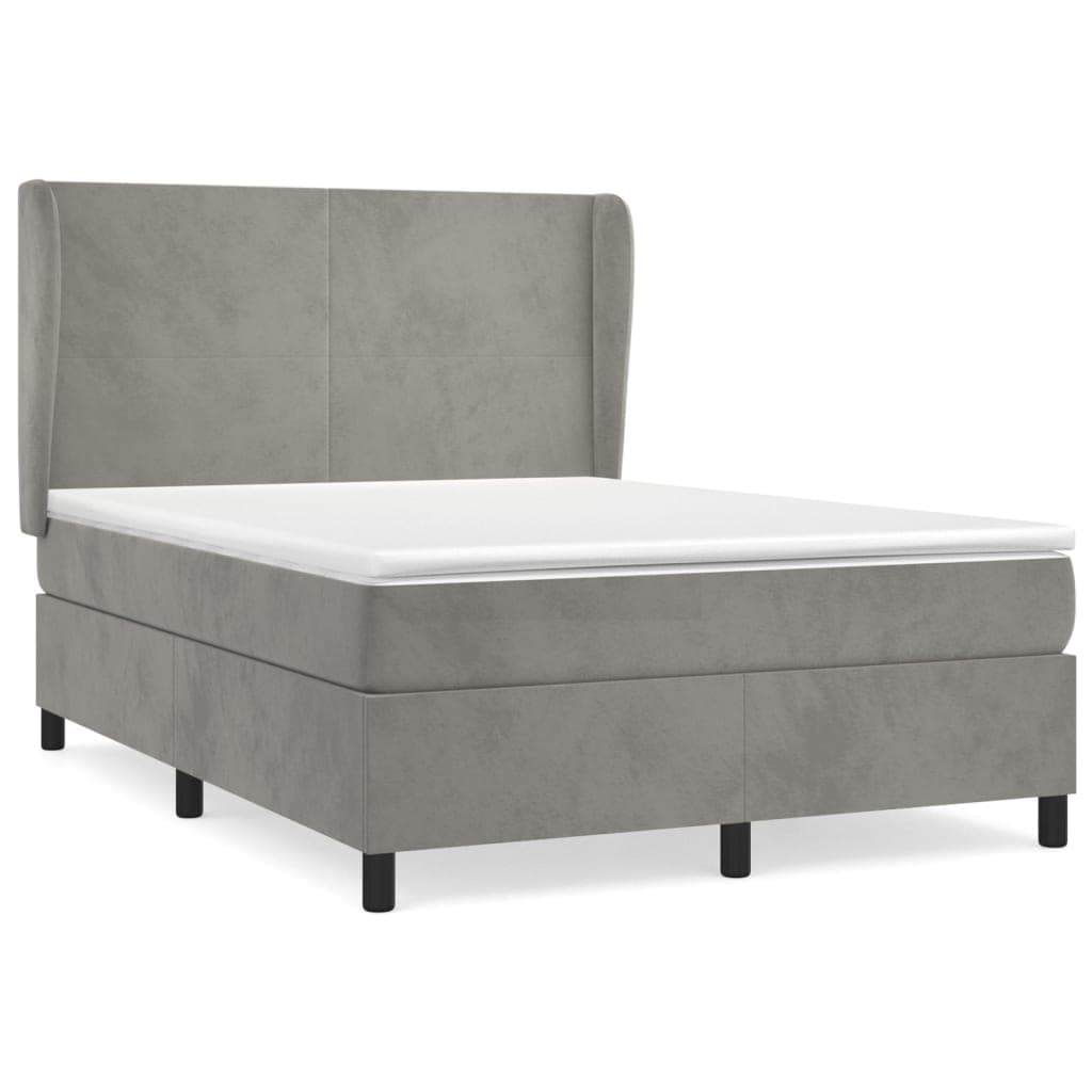 vidaXL Cama com molas/colchão 140x200 cm veludo cinzento-claro