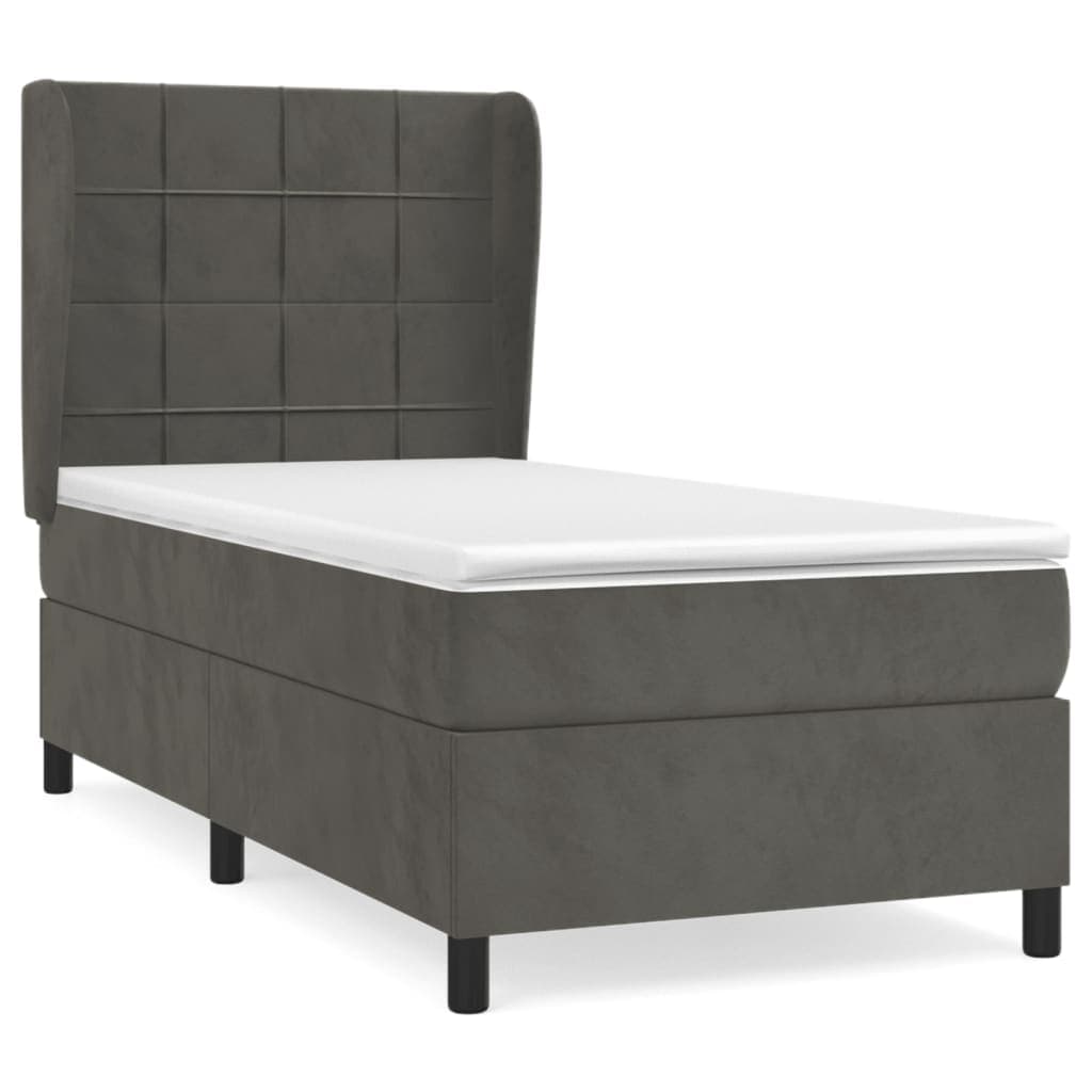 vidaXL Cama com Molas/colchão 90x190 cm Veludo Cinza-escuro - 1367703027
