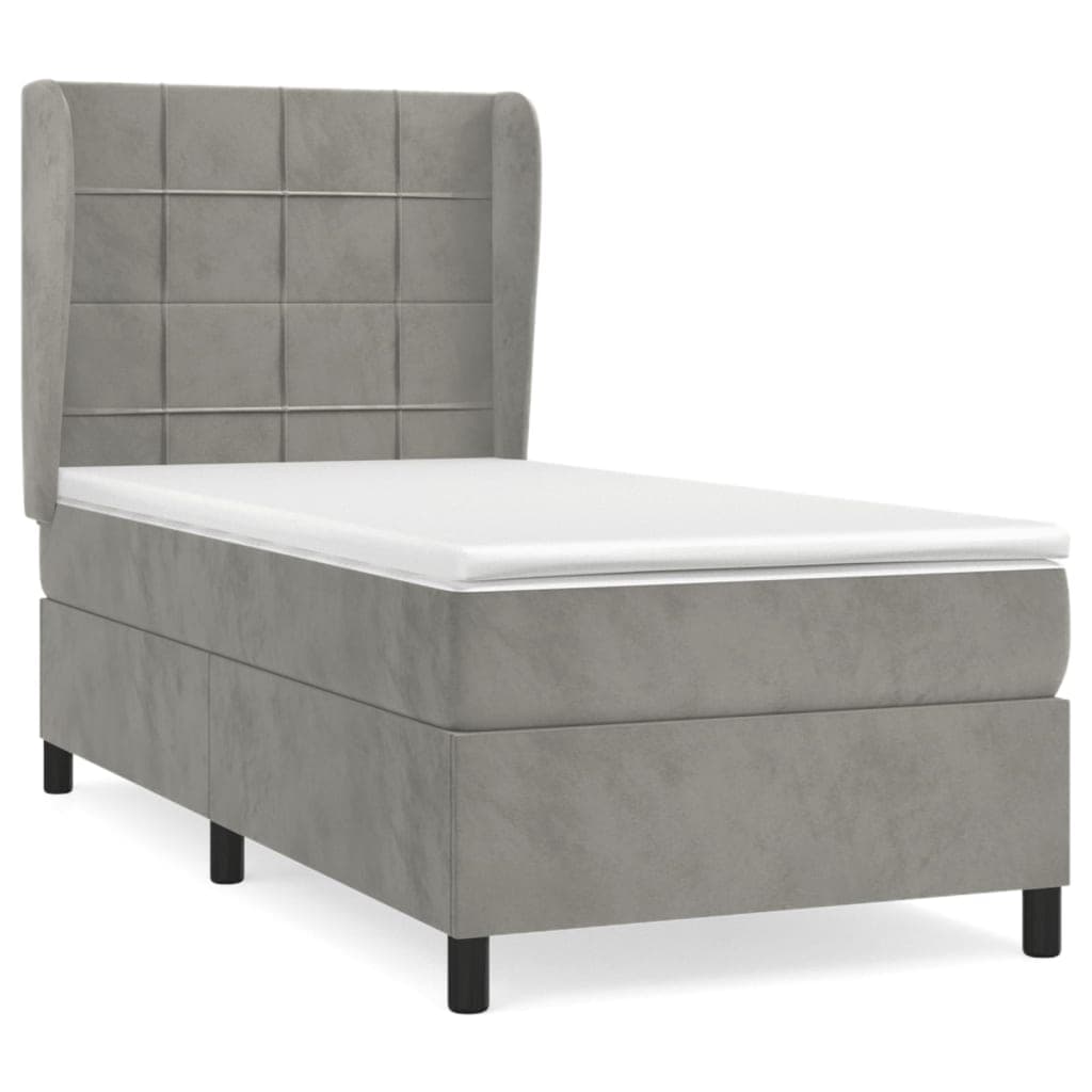 vidaXL Cama com molas/colchão 90x200 cm veludo cinza-claro