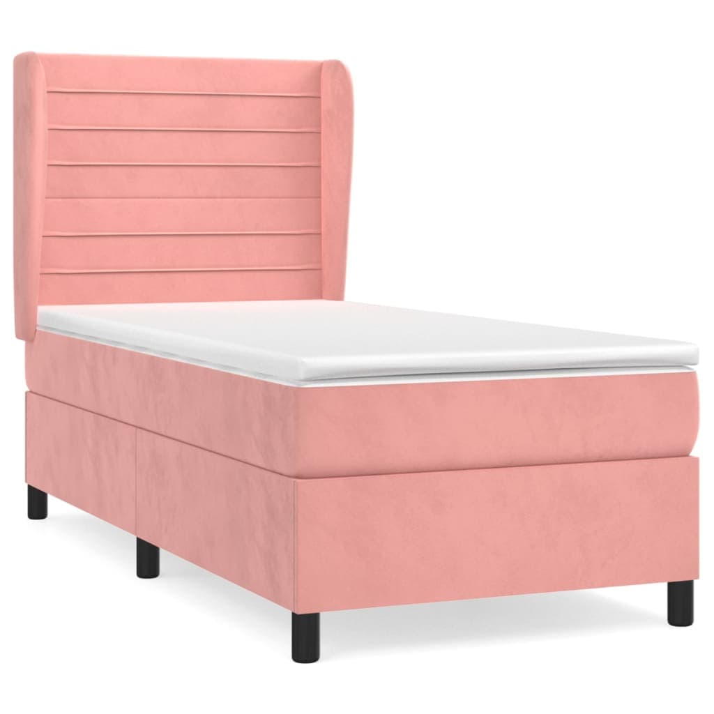 vidaXL Cama com molas/colchão 100x200 cm veludo rosa