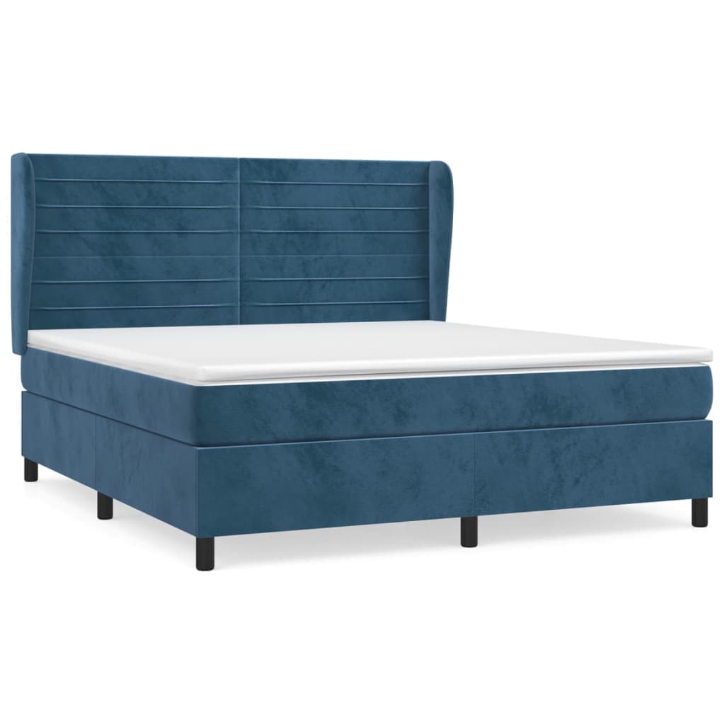 vidaXL Cama com molas/colchão 160x200 cm veludo azul-escuro