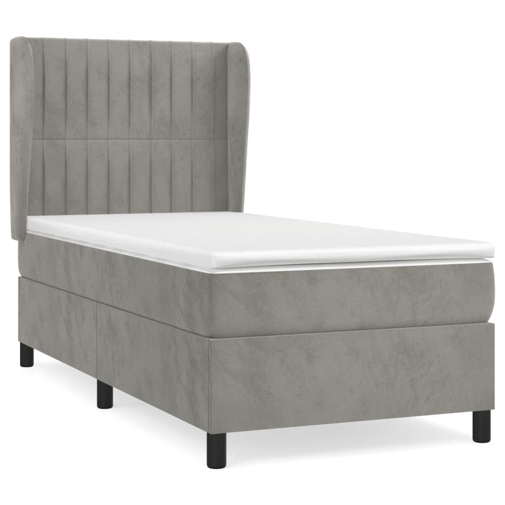 vidaXL Cama com molas/colchão 90x190 cm veludo cinza-claro