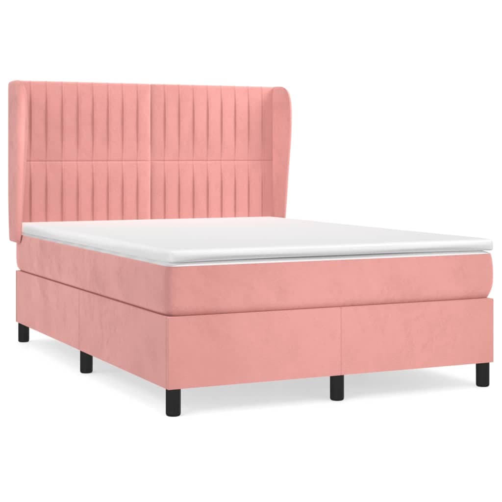 vidaXL Cama com Molas/colchão 140x190 cm Veludo Rosa - 1486280035