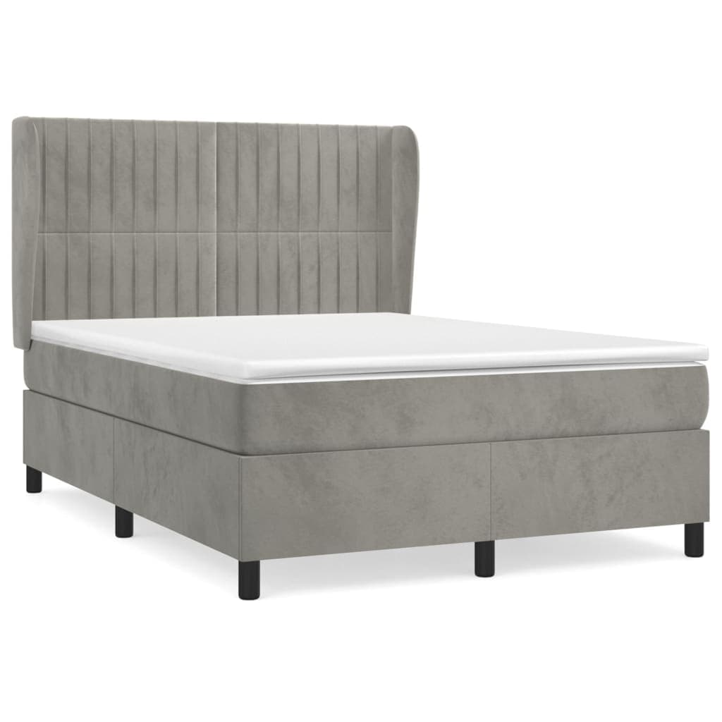 vidaXL Cama com molas/colchão 140x200 cm veludo cinzento-claro