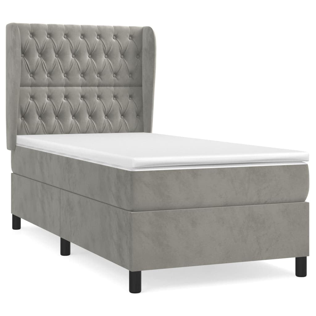 vidaXL Cama com molas/colchão 90x190 cm veludo cinza-claro