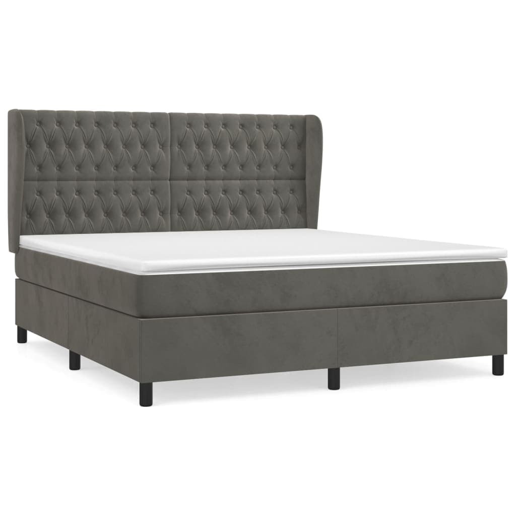 vidaXL Cama com molas/colchão 160x200 cm veludo cinzento-escuro