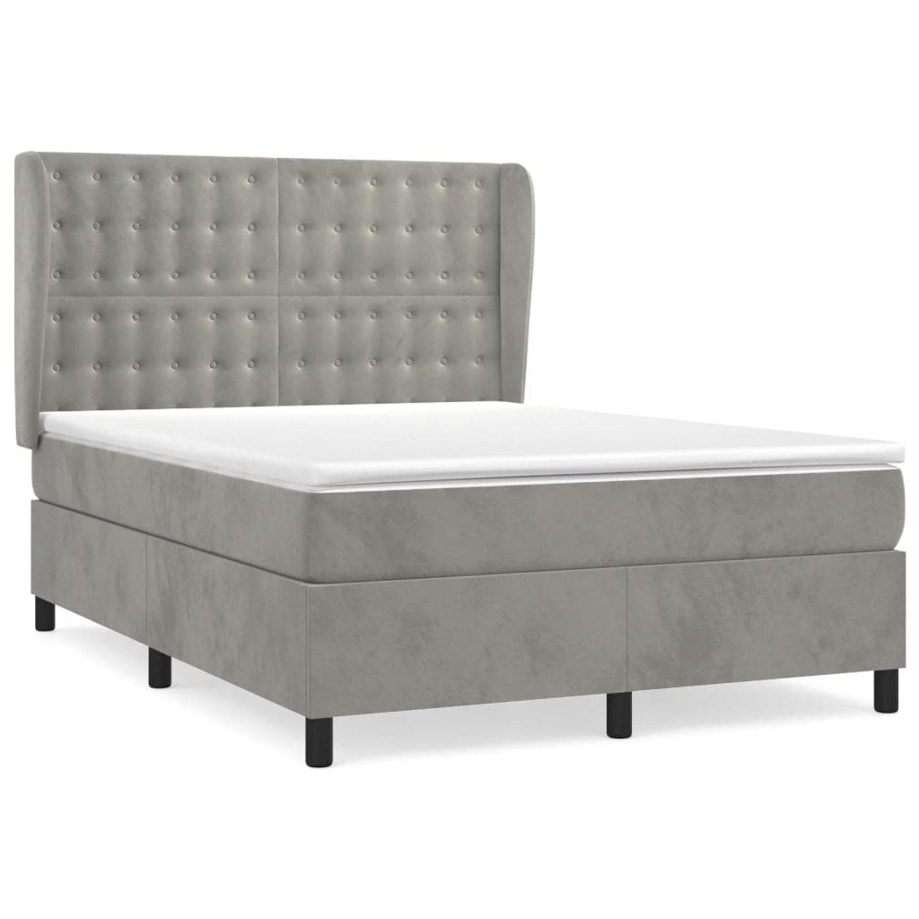 vidaXL Cama com Molas/colchão 140x200 cm Veludo Cinzento-claro - 2089047286