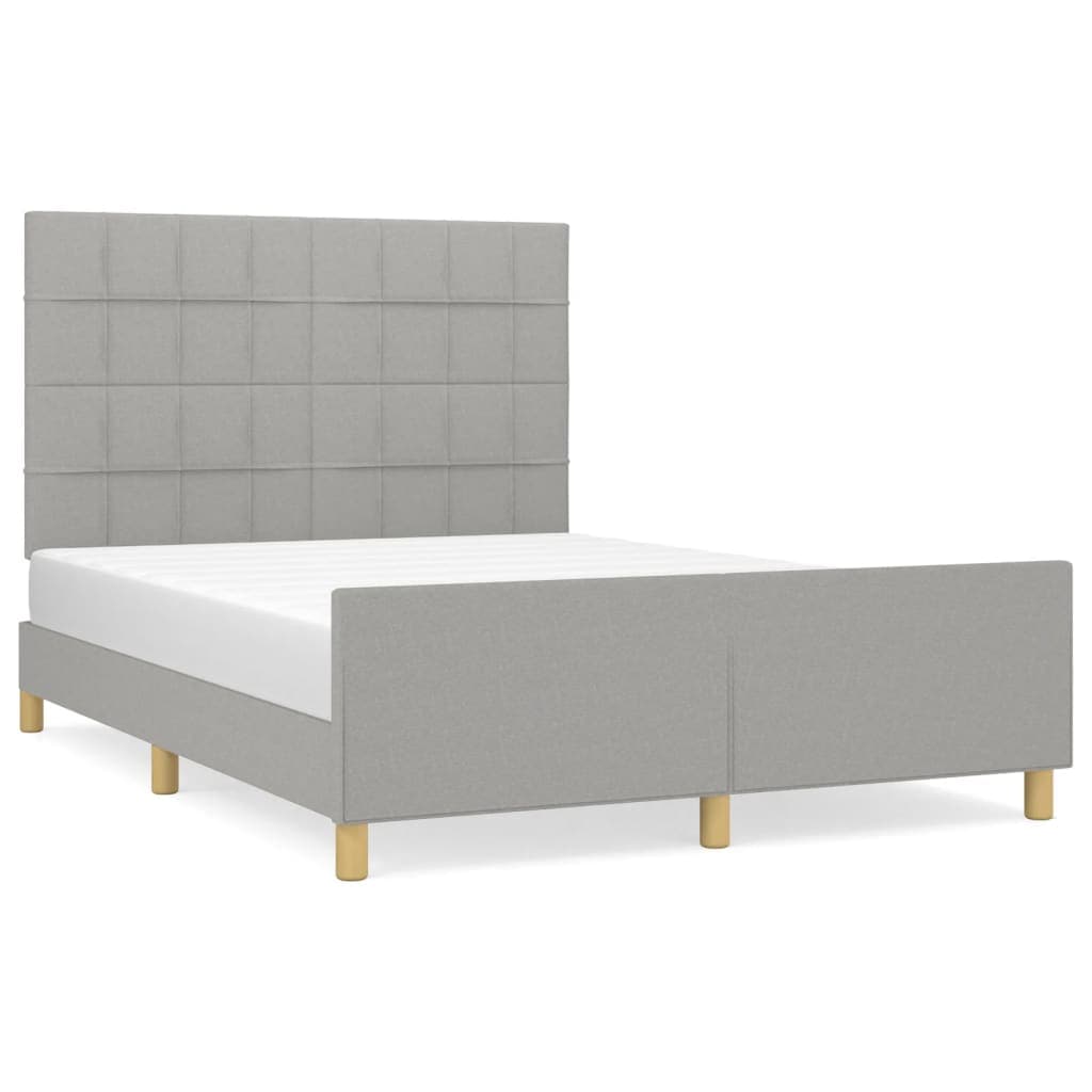 vidaXL Estrutura de Cama com Cabeceira 140x190 cm Tecido Cinza-claro - 3365247949