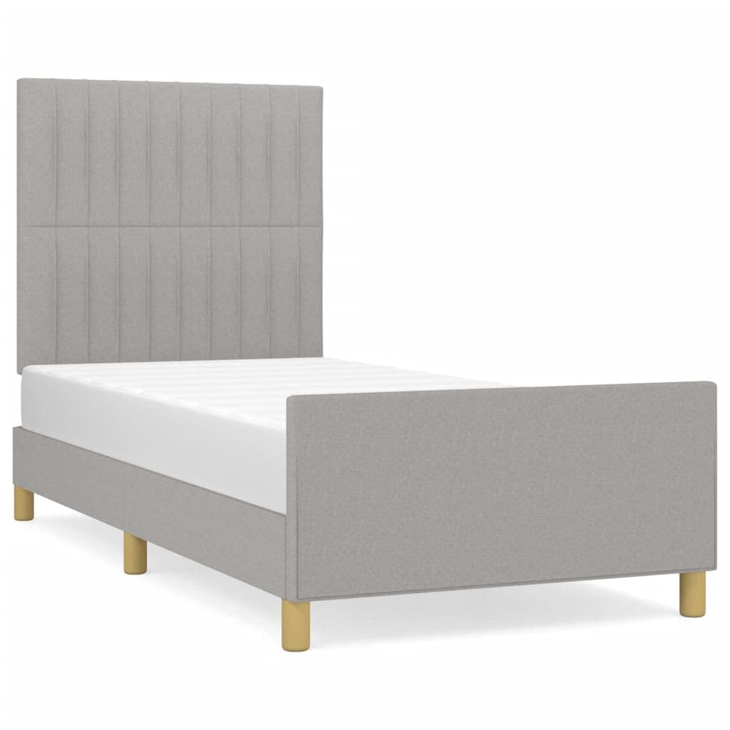 vidaXL Estrutura de Cama com Cabeceira Tecido 90x190 cm Cinza-claro - 3799687737